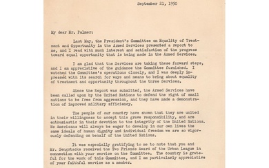 Harry S. Truman Typed Letter Signed as President on Racial Integration in the Military and...