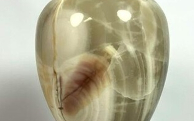 Heavy Turned Stone Onyx Vase with Natural Inclusions.