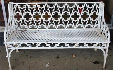Heavy white gothic style cast iron bench