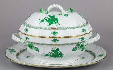 Herend Chinese Bouquet Green Rocaille Soup Tureen with