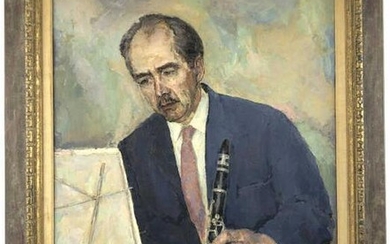 Herman Rose Clarinet player Oil on canvas signed(LL)