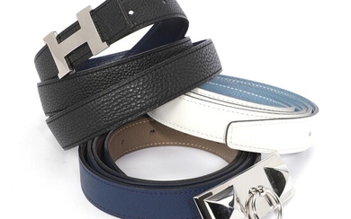 Hermès A belt of black and dark blue leather with silver toned...