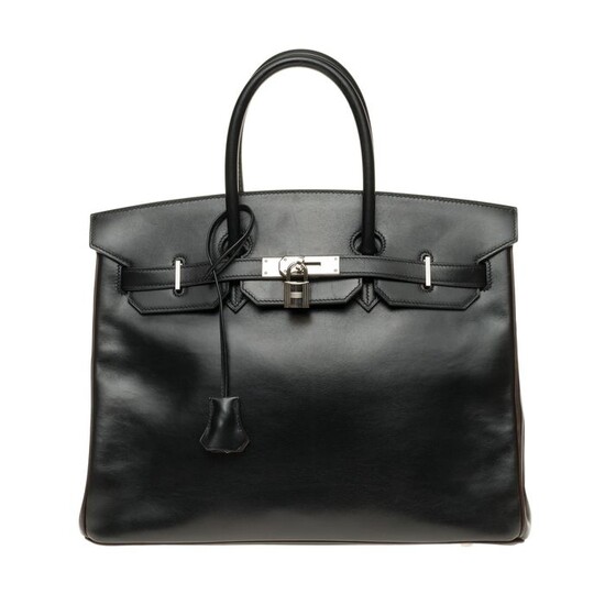 Hermès - Birkin 35 bicolore (commande spéciale) en cuir box noir et marron, PHW Handbag