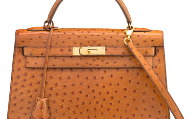 Hermès Vintage 32cm Cognac Ostrich Sellier Kelly Bag with...
