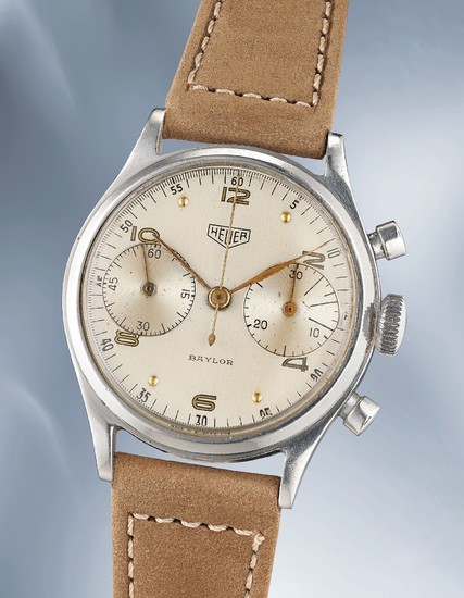 Heuer, A very attractive and sportive stainless steel chronograph wristwatch with screw down caseback