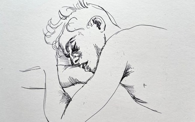 INK ON PAPER SLEEPING MAN AFTER PAUL CADMUS
