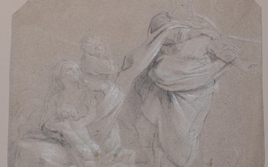 ITALIAN SCHOOL , 17TH/18TH CENTURY, DRAPED FIGURE, POSSIBLY CHRIST SHOWING THE WAY, Black and white chalk on laid paper, Sheet: 10 x 11 3/4 in. (25.4 x 29.8 cm.); Sight: 9 x 11 in. (22.9 x 27.9 cm.), Frame: 19 x 20 1/2 i