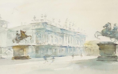 Israeli School, mid-late 20th century- View of a palace; watercolour, signed, 25.5 x 38 cm, (mounted/unframed)
