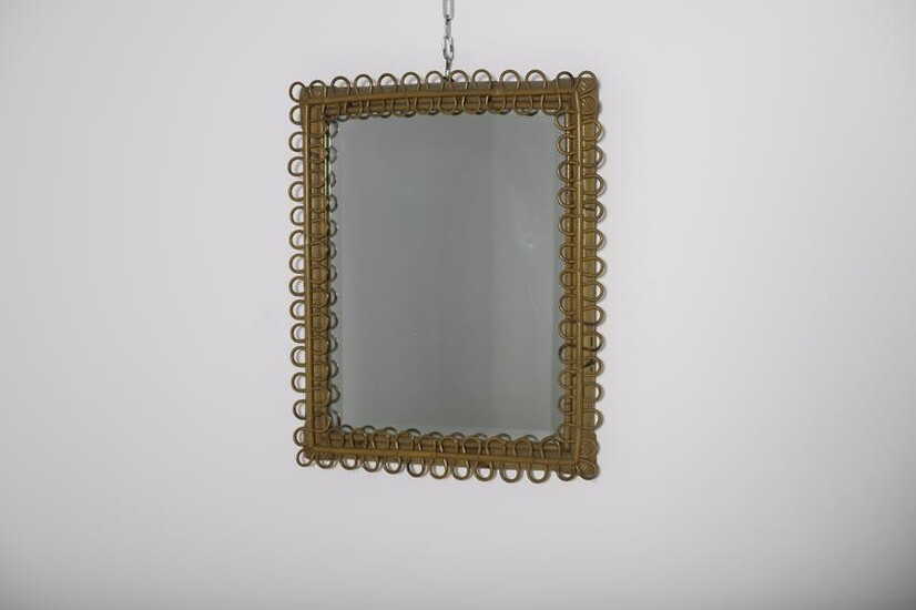 Italian Wall Mirror in Brown Bamboo, 1950s