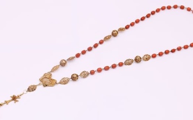 JEWELRY. Salmon Coral Filigree Gold Rosary Beads.