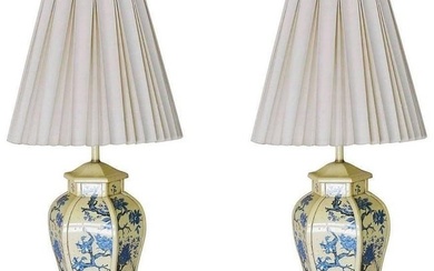 James Mont Style Enamel Asian Inspired Midcentury Lamp Pair