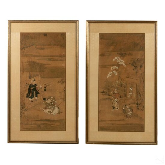 Japanese Antique Figural Samurai Scroll Paintings