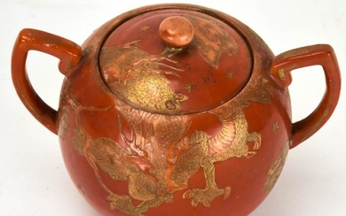 Japanese Hand Painted Porcelain Dragon Sugar Bowl