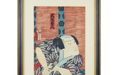 Japanese print (Ukiyo-e) An actor playing a samurai with a...