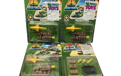 Kenner (c1989) Mega Force diecast Triax & V-Rocs Combat Vehicles including XT Enforcer (x4), Brimstone (x3) & Attack Pack, on card with bubblepacks (8)