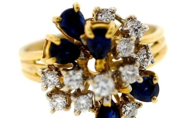 LOVELY 18k Yellow Gold, Sapphire & Diamond Ring Circa