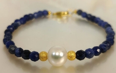 # LOW RESERVE PRICE # - 925 Akoya pearls, Saltwater pearls, Silver, Semi-precious stones Sodalite - Bracelet - Sodalite