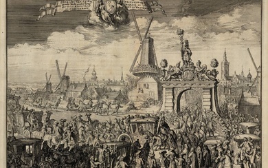 [La Haye et ses environs]. Hooghe, R. de (1645-1708). "Inhaling van S.K.Maj. aende Westeynderbrug door...