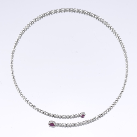 Ladies' Gold, Burmese Ruby and Diamond Flex Collar Necklace