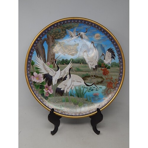 Large Chinese Cloisonne Charger Depicting Herons in a Landsc...