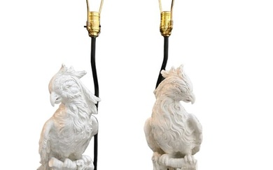 Large Italian Hollywood Regency Parrot Table Lamps