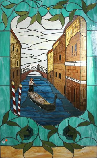 Large Leaded and Stained Glass Panel