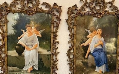 Large Pair of Hand Painted Porcelain Plaques in Bronze