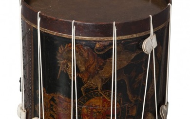 Leather and Wood Drum-Form Side Table