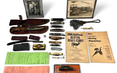 Lot Of Vintage Hunting & Fishing Collectibles, Including Pocket Knives