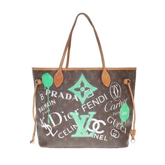 Louis Vuitton - Neverfull MM en toile enduite monogram customisé "Luxury universe" par l'artiste PatBo Handbag