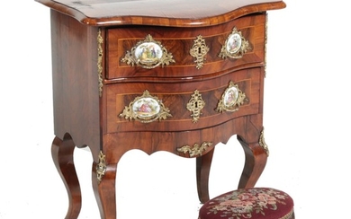 Louis XV Style Walnut & Burl Walnut Table en Chiffonier and Needlework Footstool
