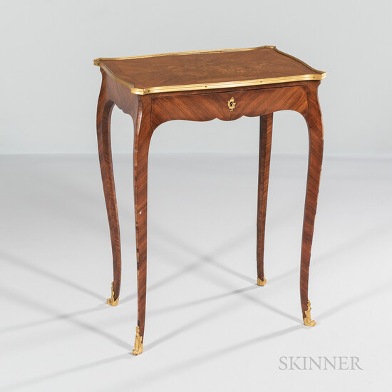 Louis XV-style Bronze-mounted Marquetry Inlaid Fruitwood Side Table