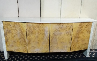 MCM CREDENZA W/ BURL FRONT AND TRAVERTINE TOP 33.5" X