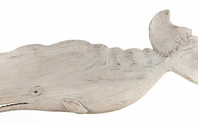 MICHAEL BACLE (Virginia/Nantucket, Contemporary), Hand-carved and painted white sperm whale., Height