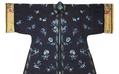 MIDNIGHT-BLUE-GROUND SILK EMBROIDERED LADY'S OVERCOAT