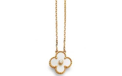 MOTHER-OF-PEARL, DIAMOND AND GOLD NECKLACE, BY VAN CLEEF & ARPELS.