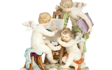 Meissen Figurine of Three Cherubs Painting