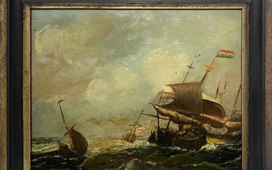 Mer avec voiliers Peinture à l'huile sur table 25x31 cm