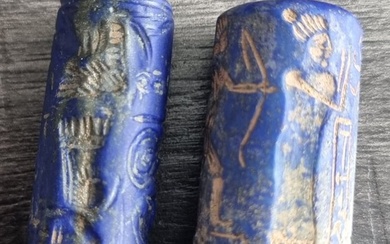 Mesopotamian lapis lazuli Babylonian cylinder seal pair (ex Bonhams)