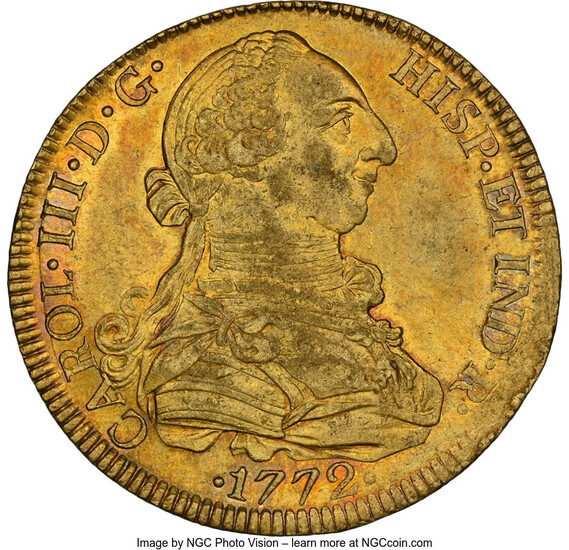 Mexico: , Charles III gold 8 Escudos 1772 Mo-FM AU Details (Obverse Spot Removed) NGC,...