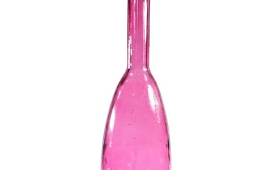 Mid-Century Modern Tall Cranberry Flash Glass Vase with Marbles in Base 19.75 in. height