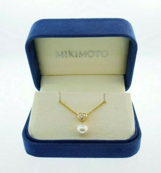 Mikimoto 18k Yellow Gold Pearl Diamond Necklace