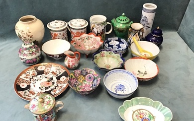 Miscellaneous oriental ceramics - a C19th Canton mandarin pattern covered...
