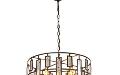 Modern Rubbed Bronze & Crystal Inverted Ceiling Pendant