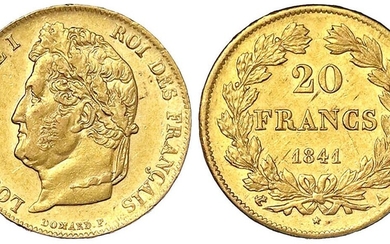 Monnaies et médailles d'or étrangères, France, Louis Philippe Ier, 1830-1848, 20 francs 1841 A, Paris....