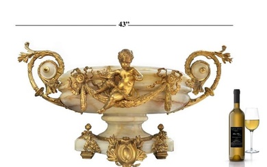 Monumental 19th C. French Marble Gilt Dore' Bronze Ormolu-Mounted Jardiniere
