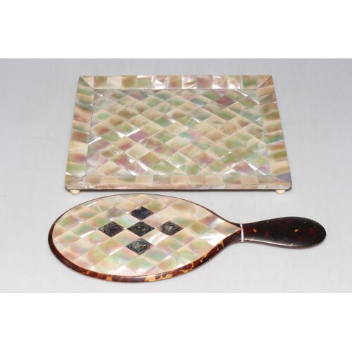 Mother of pearl tray and mirror.