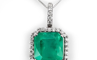 *NO RESERVE PRICE* IGI Certified 3.53ct Emerald and Diamond Pendant - 18 kt. White gold - Pendant