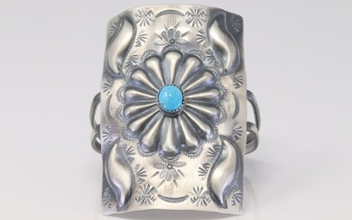 Native america Navajo Handmade Sterling Silver Turquoise Bracelet By DM.