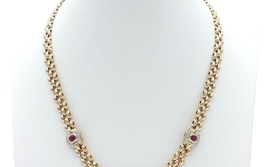Necklace - 14 kt. Yellow gold - 1.35 tw. Ruby - Diamond